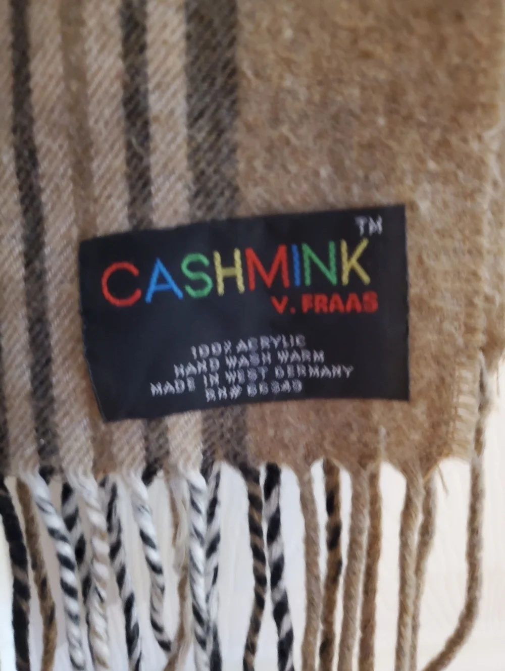 V. Fraas Vintage Plaid scarf 100% Cashmink acrylic manufactured in West Germany